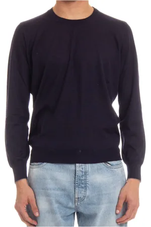 Brunello Cucinelli Truien, Heren, Blauw, M, Kasjmier, Gebreide trui met ronde hals