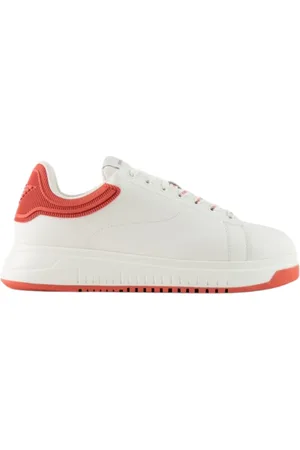 Emporio Armani Schoenen, Heren, Wit, 40 EU, Leer, Witte leren sneaker met retro oranje zool