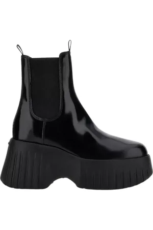 Hogan Schoenen, Dames, Zwart, 39 EU, Leer, Platform Enkellaarsjes