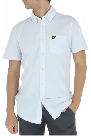 Lyle & Scott Overhemden, Heren, Wit, M, Geometrisch Patroon Korte Mouwen Shirt