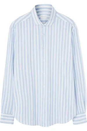 Xacus Overhemden, Heren, Blauw, L, Blauw Gestreept Technisch Overhemd