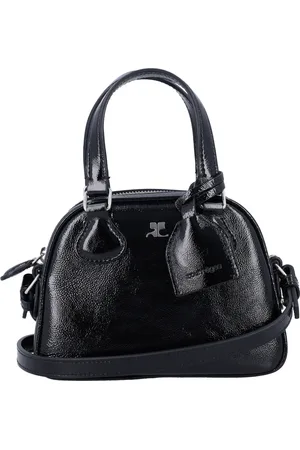 Courrèges Tassen, Dames, Zwart, ONE Size, Leer, Zwarte Mini Bowlingtas met AC Stud