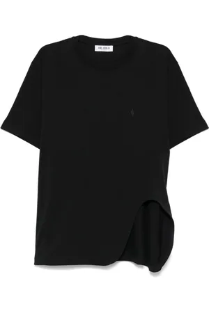 The Attico Tops, Dames, Zwart, S, Katoen, T-shirt met ronde hals en geborduurd logo