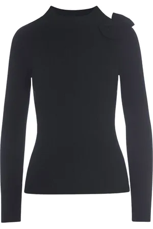 Bitte Kai Rand Truien, Dames, Zwart, L, Leer, Saku Gebreide Blouse met Strik