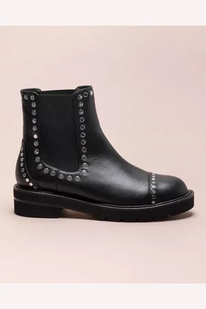 Stuart Weitzman Schoenen, Dames, Zwart, 37 EU, Leer, Frankie Leren Studs Platte Laarzen