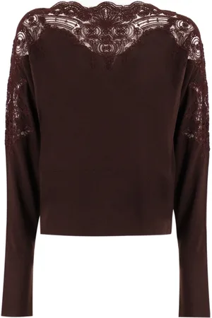 ERMANNO SCERVINO Truien, Dames, Rood, L, Elegante Trui met Boot Hals van Kant