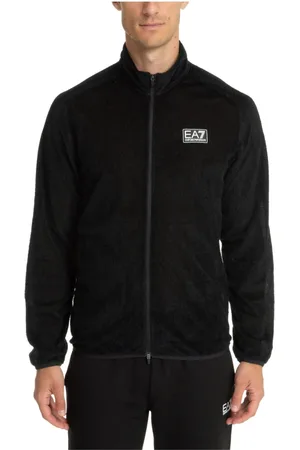 EA7 Sweatshirts & Hoodies, Heren, Zwart, M, Polyester, Zip Plain Logo Jacket met Zakken