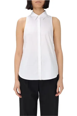 Dondup Blouses & Shirts, Dames, Wit, M, Katoen, Mouwloze katoenen overhemd