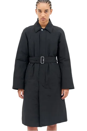Burberry Mantels, Dames, Zwart, L, Katoen, Gevoerde auto-jas met B-gesp