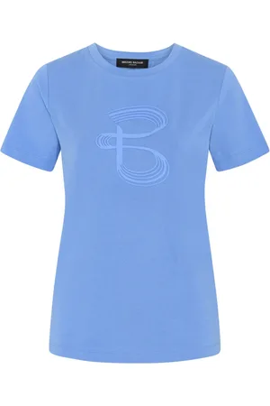 Bruuns Bazaar Tops, Dames, Blauw, L, Katoen, Blauwe Tee Top met Stijlvol Motief