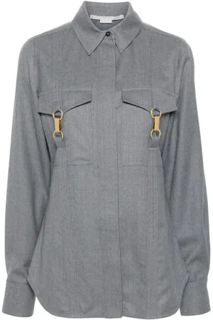 Stella McCartney Blouses & Shirts, Dames, Grijs, S, Wol, Wollen overhemd met gespen