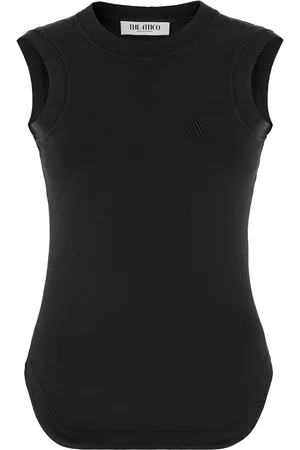 The Attico Tops, Dames, Zwart, M, Katoen, Zwarte katoenen top met unieke vorm