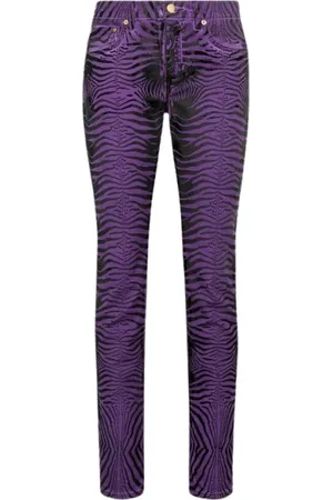Roberto Cavalli Jeans, Dames, Paars, 2Xs, Katoen, Zebra Slim-Fit Jeans High Rise