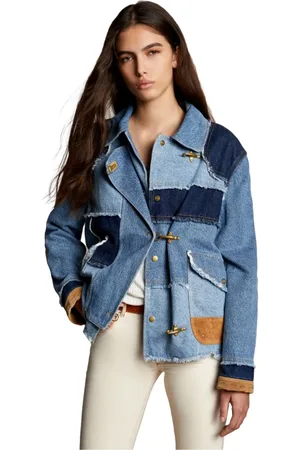 FAY Jassen, Dames, Blauw, S, Denim, Patchwork Denim Jas