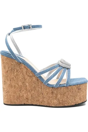 Mach & Mach Schoenen, Dames, Blauw, 36 1/2 EU, Leer, Heart Cork Wedge Sandalen