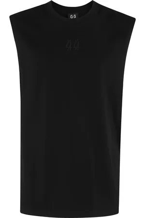 44 Label Group Tops, Heren, Zwart, L, Katoen, Zwart Logo Mouwloos T-shirt