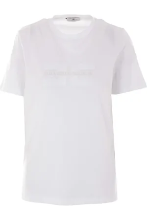 Elisabetta Franchi Tops, Dames, Wit, L, Katoen, Jersey T-shirt met geborduurd logo en strass-steentjes