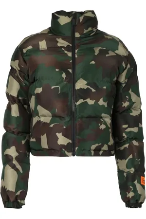Heron Preston Jassen, Dames, Groen, M, Polyester, Camo Puffer Jacket