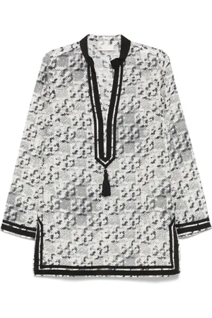 Tory Burch Blouses & Shirts, Dames, Veelkleurig, L, Katoen, Ivoor Zijde Katoen Elegant Shirt