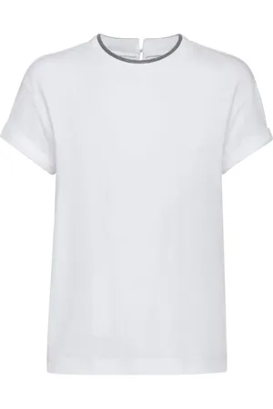 Brunello Cucinelli Tops, Dames, Wit, S, Katoen, Wit Katoenen T-shirt met Ronde Hals