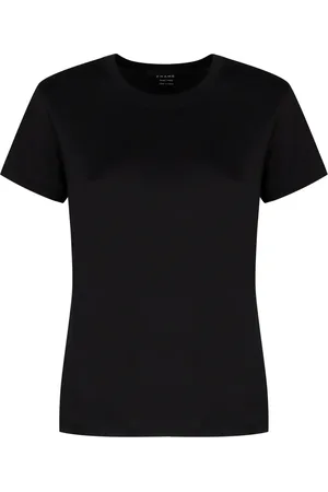 Frame Tops, Dames, Zwart, L, Katoen, Geribbelde Katoenen T-shirt met Ronde Hals