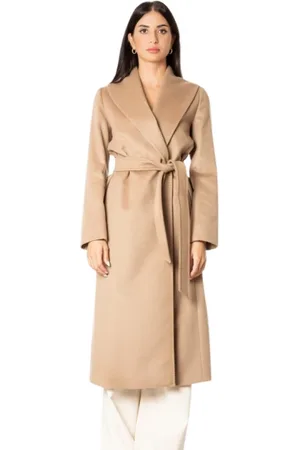 Max Mara Mantels, Dames, Bruin, L, Wol, Camel Wollen Jas met Brede Revers