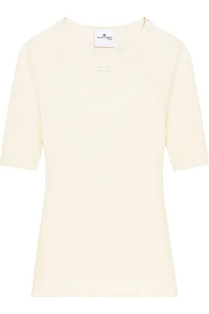 Courrèges Truien, Dames, , M, Katoen, Solar Crewneck Jumper met korte mouwen