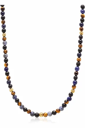 Nialaya Accessoires, Heren, Geel, L, Ketting met kralen van Dumortieriet en Bruin Tijgeroog