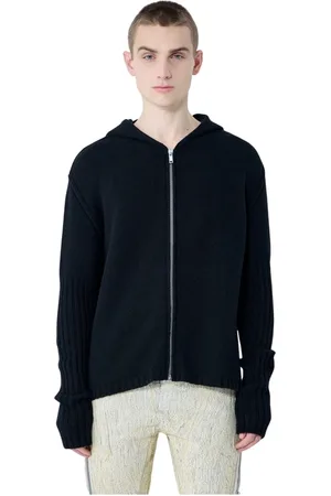Rick Owens Truien, Heren, Zwart, S, Kasjmier, Kasjmier Rits Trui met Capuchon