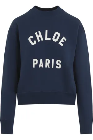 Chloé Sweatshirts & Hoodies, Dames, Blauw, S, Katoen, Blauwe Trui met Mock-Neck Trendy Stijl