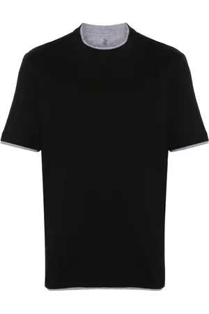 Brunello Cucinelli Tops, Heren, Zwart, L, Katoen, Gelaagd T-shirt