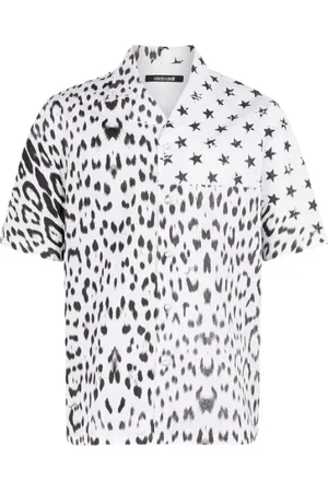 Roberto Cavalli Overhemden, Heren, Zwart, XL, Katoen, Graphic Print Shirt