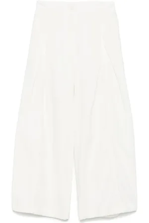 Low Classic Broeken, Dames, Wit, M, Witte Geplooide Broek met Zakken