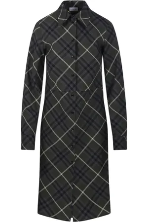 Burberry Mantels, Dames, Zwart, S, Wol, Ruit Jurk Marsh IP Stijl