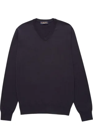 Brooks Brothers Truien, Heren, Blauw, S, Katoen, Makò Katoen V-hals Trui
