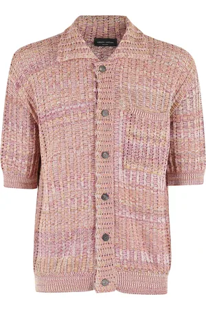 Roberto Collina Truien, Heren, Roze, S, Katoen, Roze Mesh Gebreide Shirt