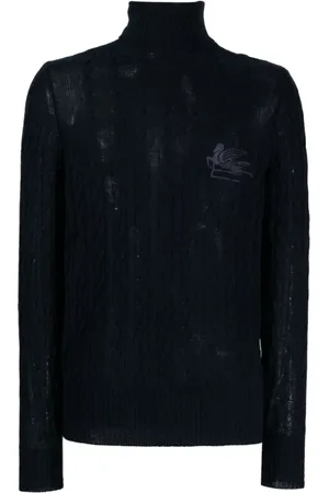 Etro Truien, Heren, Blauw, L, Kasjmier, Donkerblauwe Kabel Gebreide Coltrui