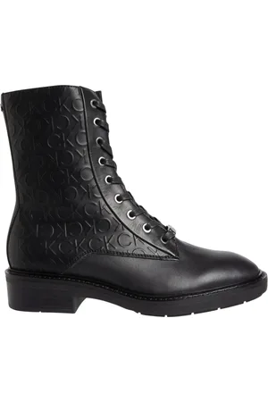 Calvin Klein Schoenen, Dames, Zwart, 40 EU, Leer, Combat Edge Leren Laarzen