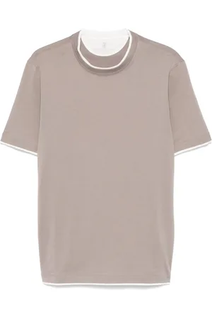 Brunello Cucinelli Tops, Heren, Bruin, S, Katoen, T-shirt met ronde hals