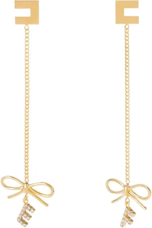 Elisabetta Franchi Accessoires, Dames, Geel, ONE Size, Gouden Strik Hanger Oorbellen Italië