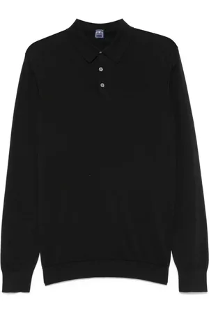 FEDELI Truien, Heren, Zwart, 2Xl, Zwarte Trui met Knopen en Lange Mouwen