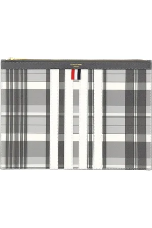 Thom Browne Accessoires, Heren, Veelkleurig, ONE Size, Leer, Plaid Zip Documenthouder