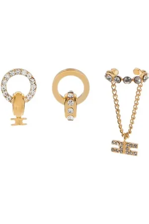 Elisabetta Franchi Accessoires, Dames, Geel, ONE Size, Metalen Oorbellen Trio met Strass-steentjes