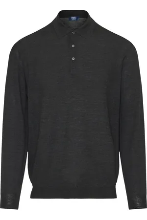 FEDELI Truien, Heren, Grijs, L, Wol, Polo shirt van zuiver scheerwol