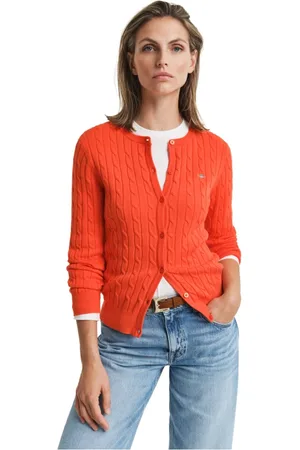 GANT Truien, Dames, Rood, S, Katoen, Slim Fit Katoenen Vest met Kabelbreisel