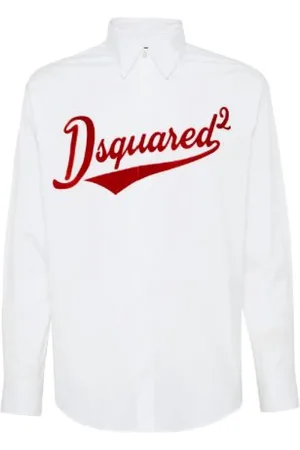 Dsquared2 Overhemden, Heren, Wit, M, Katoen, Logo Print Katoenmix Shirt