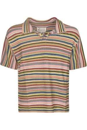 Maison Margiela Tops, Heren, Veelkleurig, L, Katoen, Gestreept Gebreid Poloshirt