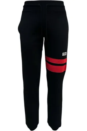 GCDS Broeken, Heren, Zwart, M, Katoen, Zwarte Katoenen Logo Lettering Broek met Rode Banden