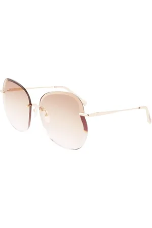 Longchamp Accessoires, Dames, Geel, ONE Size, Gouden Metalen Zonnebril