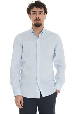 FAY Overhemden, Heren, Blauw, L, Katoen, Geruite knoop casual overhemd